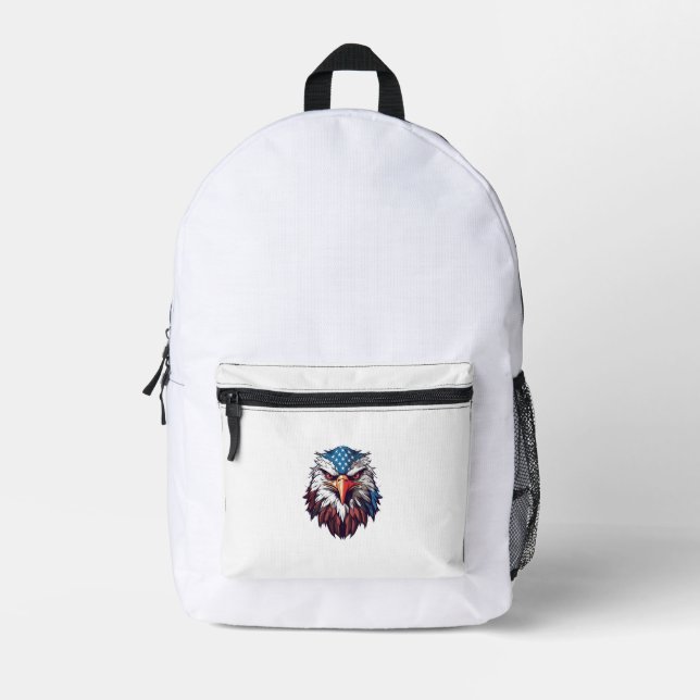 Patriotic American Flag Eagle Head Graphic Printed Backpack (Front)