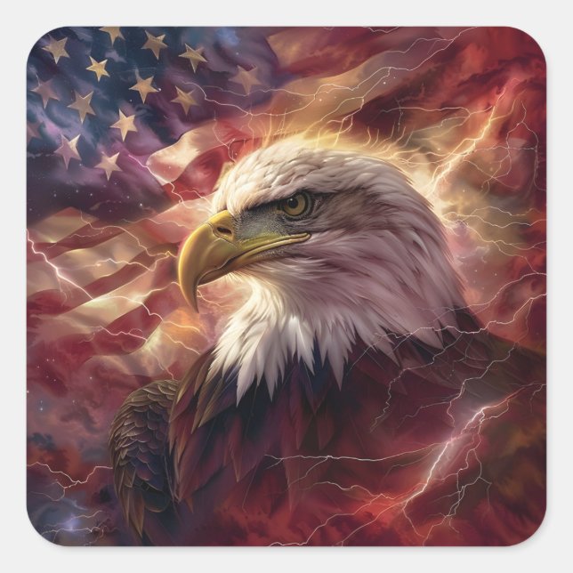Patriotic American flag eagle lightning strike  Square Sticker (Front)