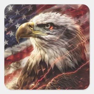 Patriotic American flag eagle lightning strike Square Sticker