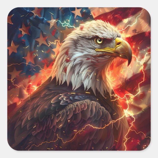 Patriotic American flag eagle lightning strike Square Sticker (Front)