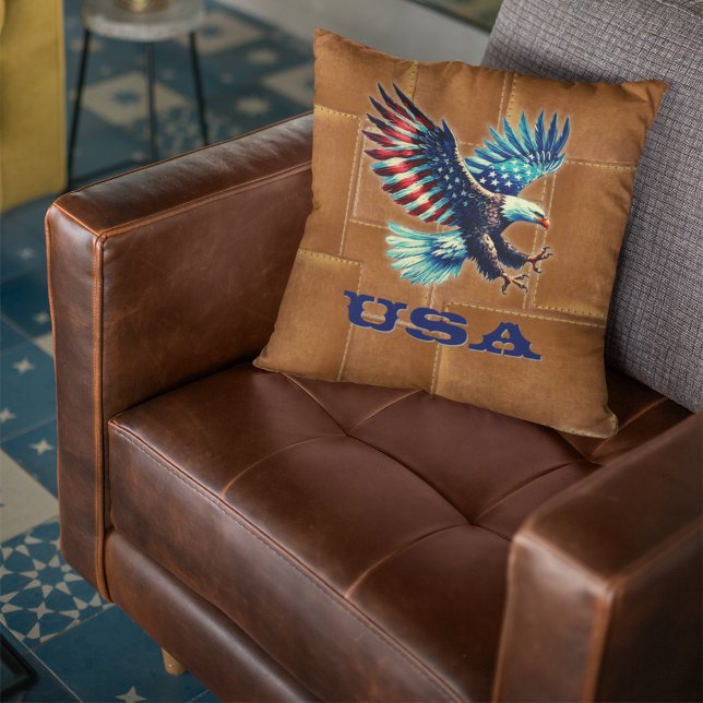 Patriotic American Flag Eagle Rustic  Cushion (Creator Uploaded)