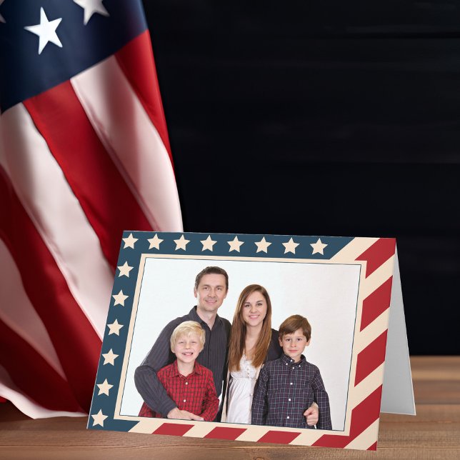 Patriotic American Flag Family Photo Christmas Holiday Card (Creator Uploaded)