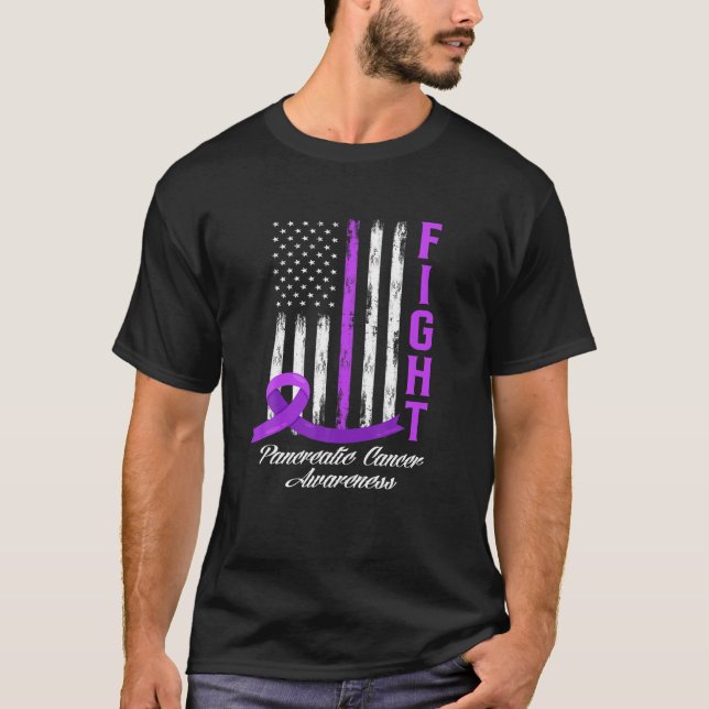Patriotic American Flag Fight Pancreatic Cancer Aw T-Shirt (Front)