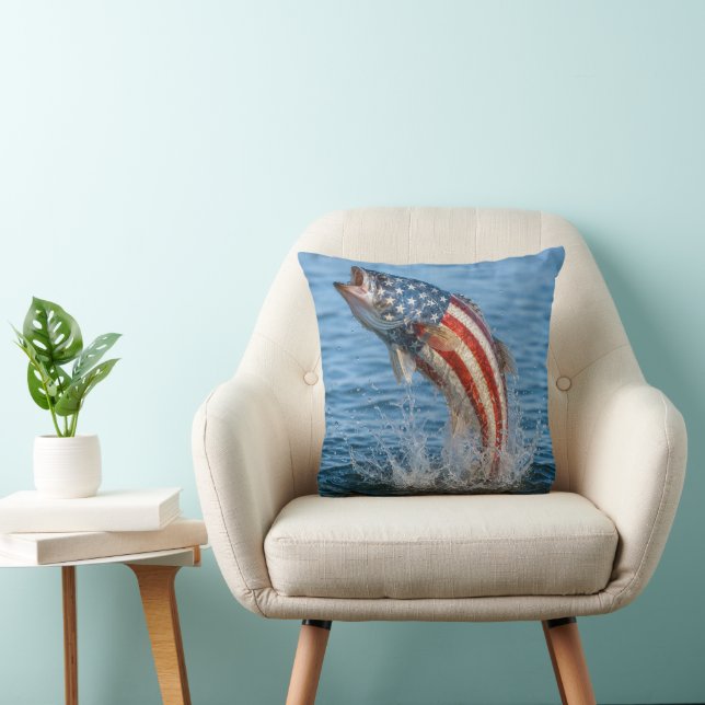 Patriotic American Flag Fish Cushion (Chair)
