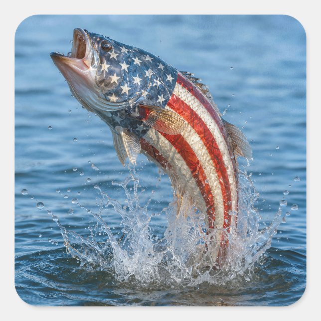 Patriotic American Flag Fish Square Sticker (Front)