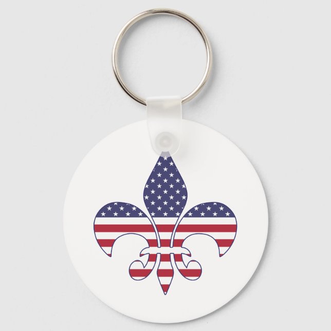 Patriotic American Flag Fleur-de-lis Key Ring (Front)