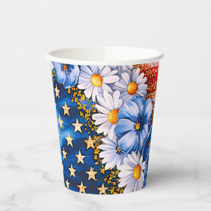 Patriotic American Flag Floral Glitter Paper Cup