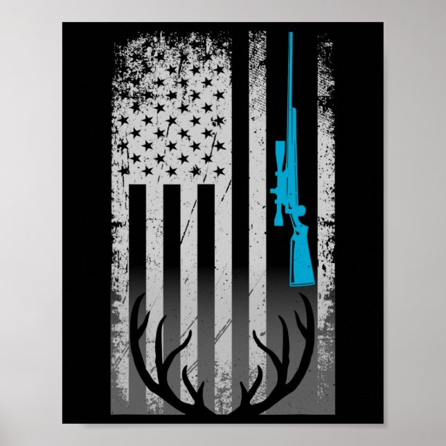 Patriotic American Flag Funny Deer Hunting Love De Poster (Front)