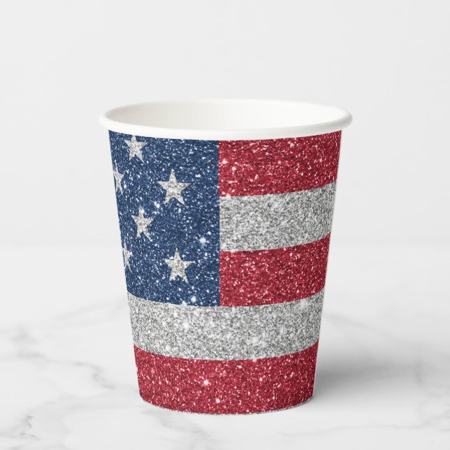 Patriotic American Flag Glitter Paper Cup (Back)