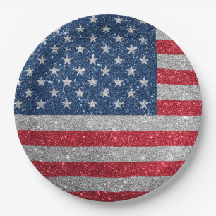 Patriotic American Flag Glitter Paper Plate