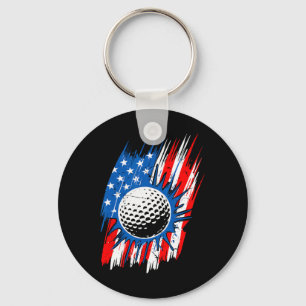 Patriotic American Flag Golf Ball Men Women Key Ring