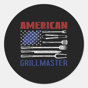 Patriotic American Flag Grill Byrbeque Master Classic Round Sticker