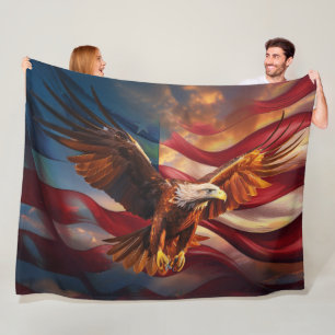 Patriotic American Flag Guarded By A Bold Eagle Fleece Blanket