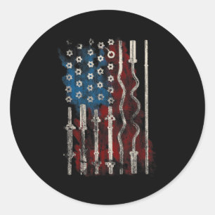 Patriotic American Flag Gym For Weight Lifters Classic Round Sticker