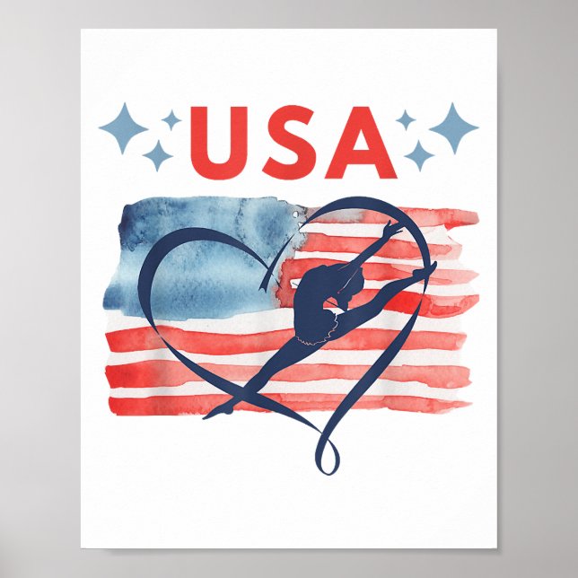 Patriotic American Flag Gymnastics Design for USA  Poster (Front)