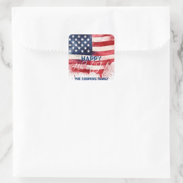 Patriotic American Flag Happy 4th of July Custom Square Sticker (Bag)