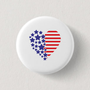 Patriotic American Flag Heart 3 Cm Round Badge