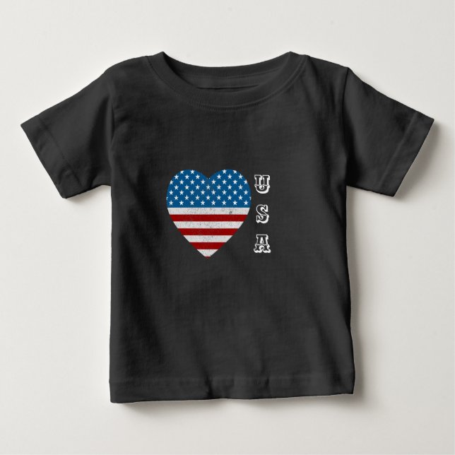Patriotic American Flag Heart Stars Stripes USA Baby T-Shirt (Front)