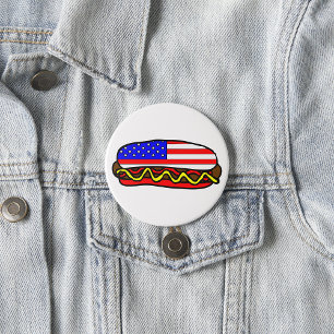 Patriotic American Flag Hot Dog  7.5 Cm Round Badge
