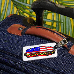 Patriotic American Flag Hot Dog  Luggage Tag