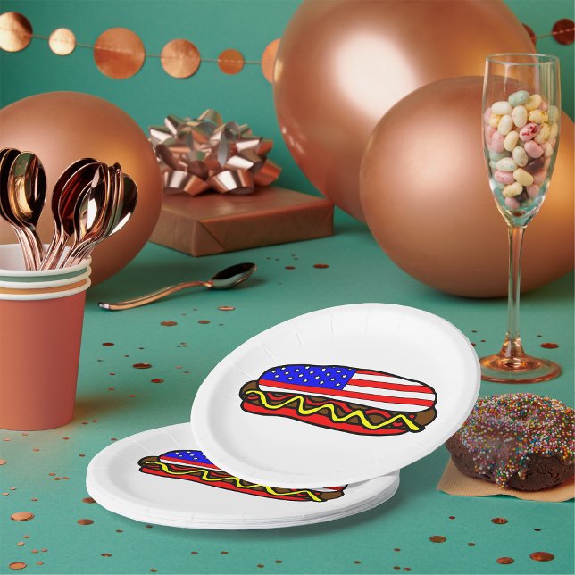 Patriotic American Flag Hot Dog  Paper Plate (Creator Uploaded)