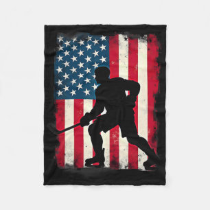 Patriotic American Flag Ice Hockey Player Fleece Blanket