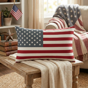 Patriotic American Flag in Red White and Blue Lumbar Cushion