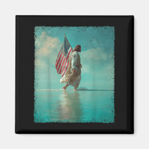 Patriotic American Flag Jesus Walking On Water 4th Magnet