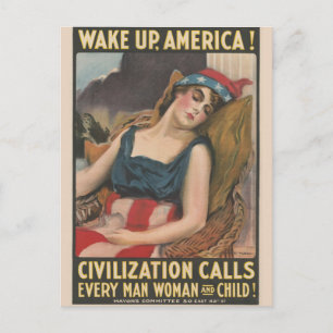Patriotic American Flag Lady Vintage History Postcard