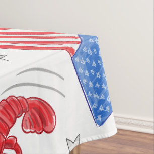 Patriotic American Flag Lobster Beer Summer Tablecloth
