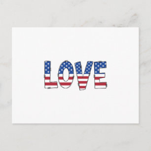 Patriotic American Flag LOVE Typography Holiday Postcard