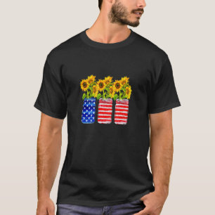 Patriotic American Flag Mason Jars With Sunflowers T-Shirt