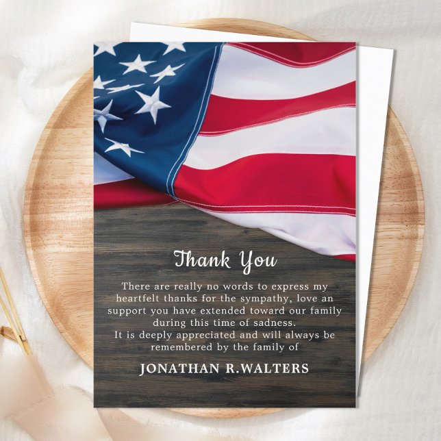 Patriotic American Flag Memorial Military Funeral Thank You Card (Creator Uploaded)
