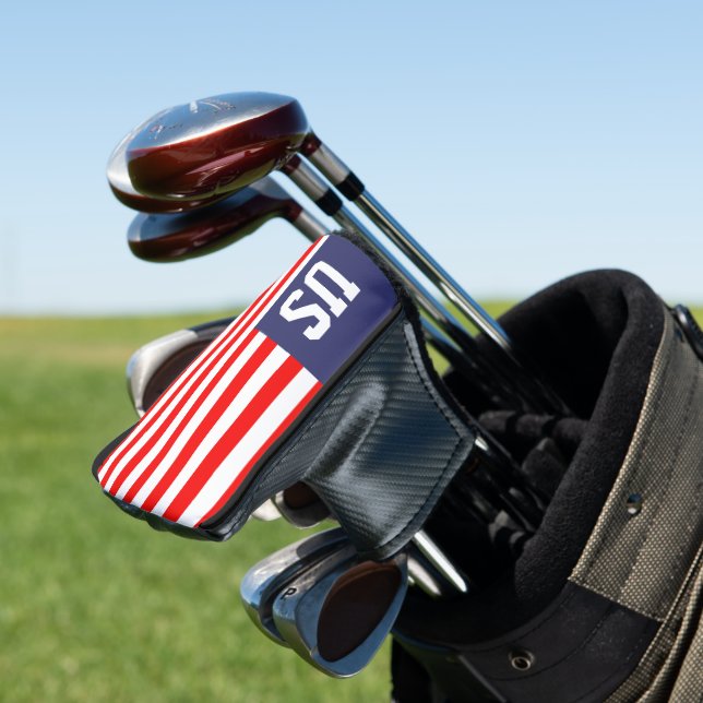 Patriotic American flag monogram golf putter cover (In Situ)
