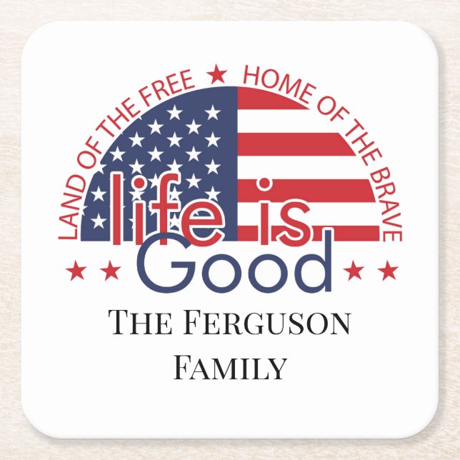 Patriotic American Flag Paper Coaster (Front)