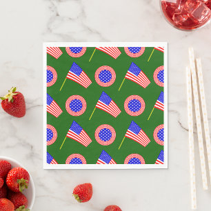 Patriotic American Flag Pattern on Green  Napkin