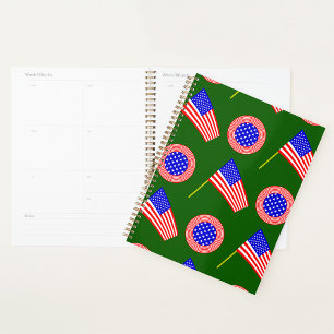 Patriotic American Flag Pattern on Green  Planner