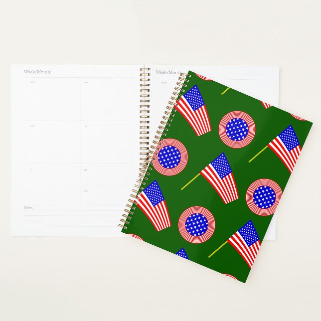 Patriotic American Flag Pattern on Green  Planner (Creator Uploaded)