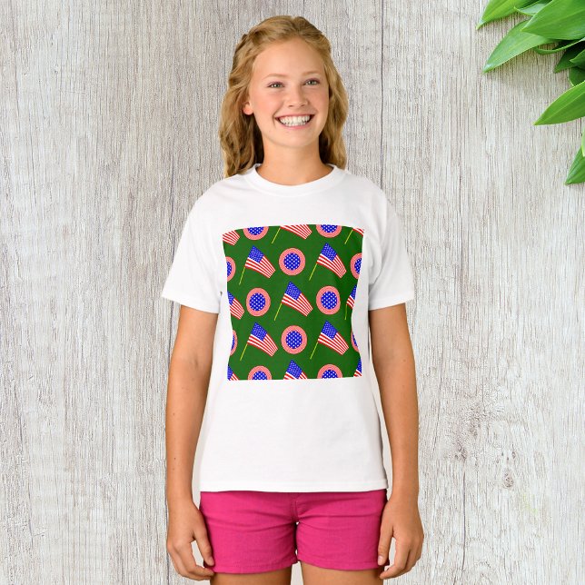 Patriotic American Flag Pattern on Green  T-Shirt (Creator Uploaded)