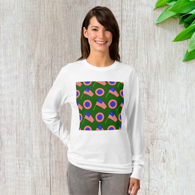 Patriotic American Flag Pattern on Green  T-Shirt (Creator Uploaded)