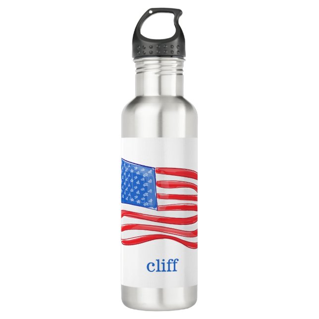 Patriotic American Flag Personalised 710 Ml Water Bottle (Front)