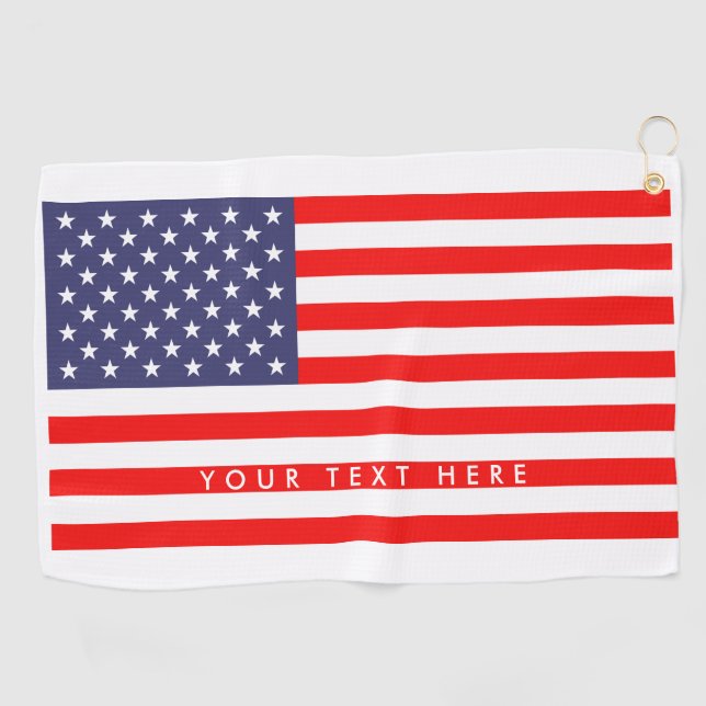 Patriotic American flag personalised golf towel (Horizontal)
