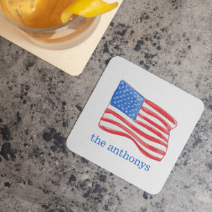 Patriotic American Flag Personalised Square Paper Coaster