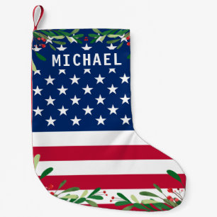 Patriotic American Flag Personalized Monogram Name Small Christmas Stocking
