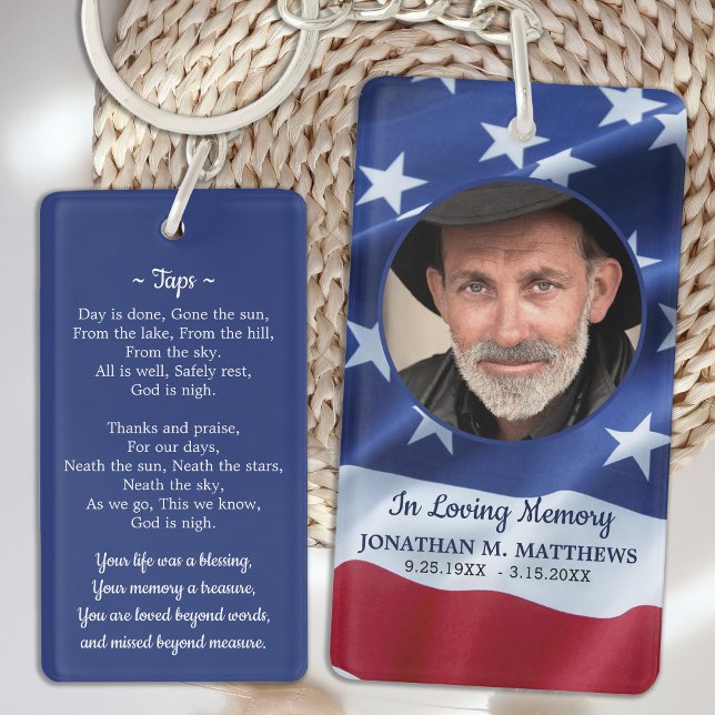 Patriotic American Flag Photo Funeral Prayer Card Key Ring (Creator Uploaded)