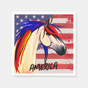 Patriotic American Flag Red White and Blue Horse Napkin