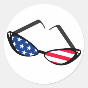 Patriotic American Flag Retro Cat Eye Sunglasses Classic Round Sticker
