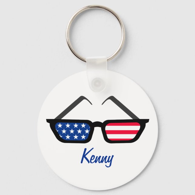 Patriotic American Flag Retro Sunglasses Key Ring (Front)