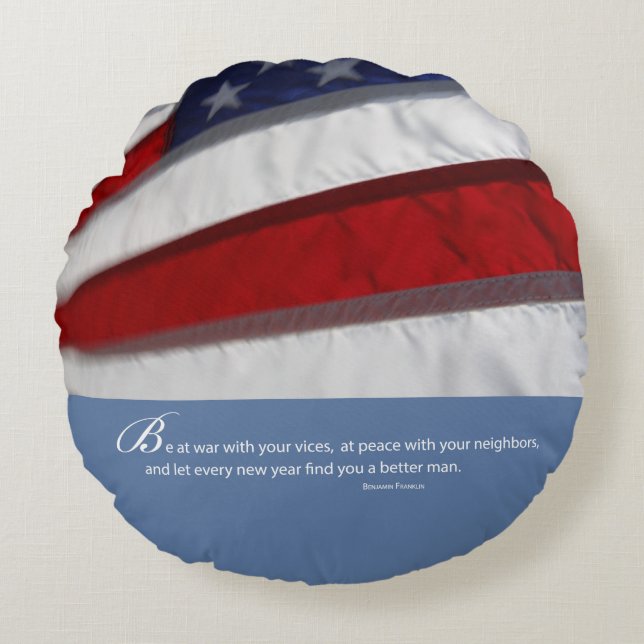 Patriotic, American Flag Round Cushion (Front)