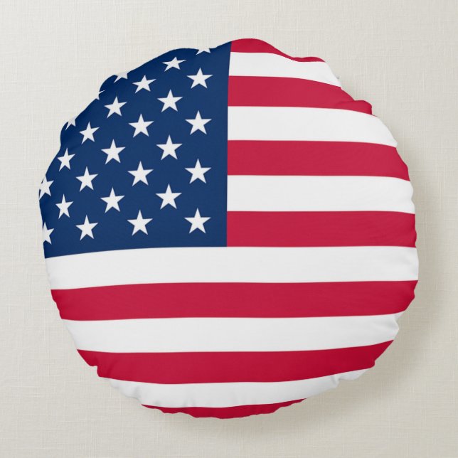 Patriotic American Flag Round Pillow (Back)